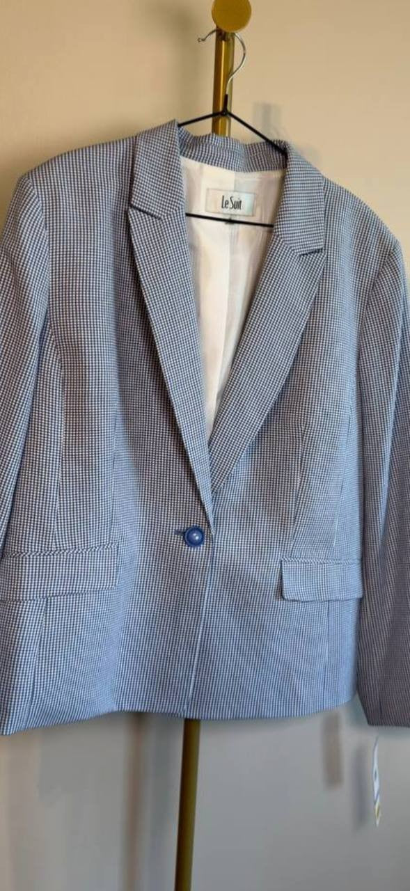 Le Suit Plaid One-Button Blazer Chambray/White 18 NWOT $90