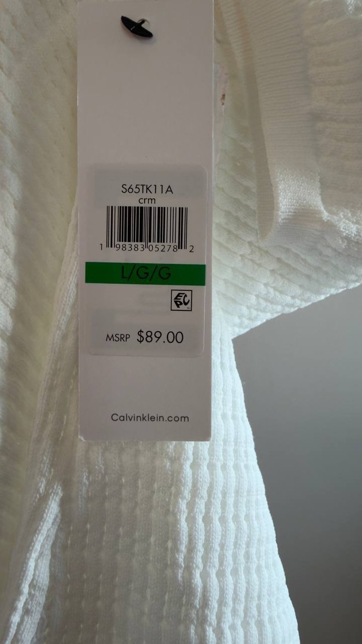 Calvin Klein Crewneck Short‑Sleeve Sweater Cream L NWT $89