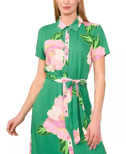 CeCe Garden Floral Button-Front Midi Shirtdress – Size L