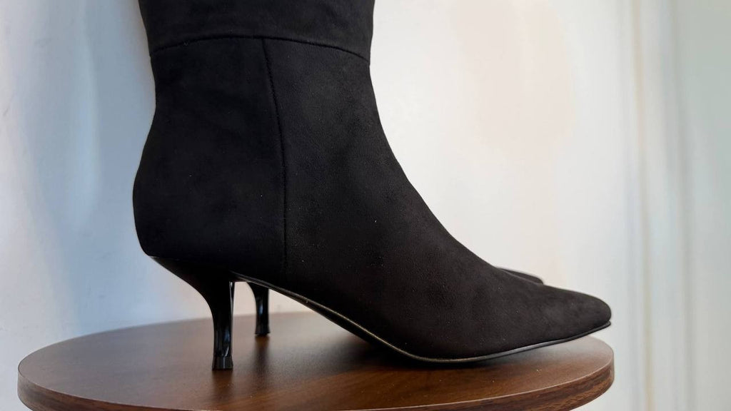 Nine West Havier Knee High Kitten Heel Boots Black 8M Wide Calf Textile $199 NWB