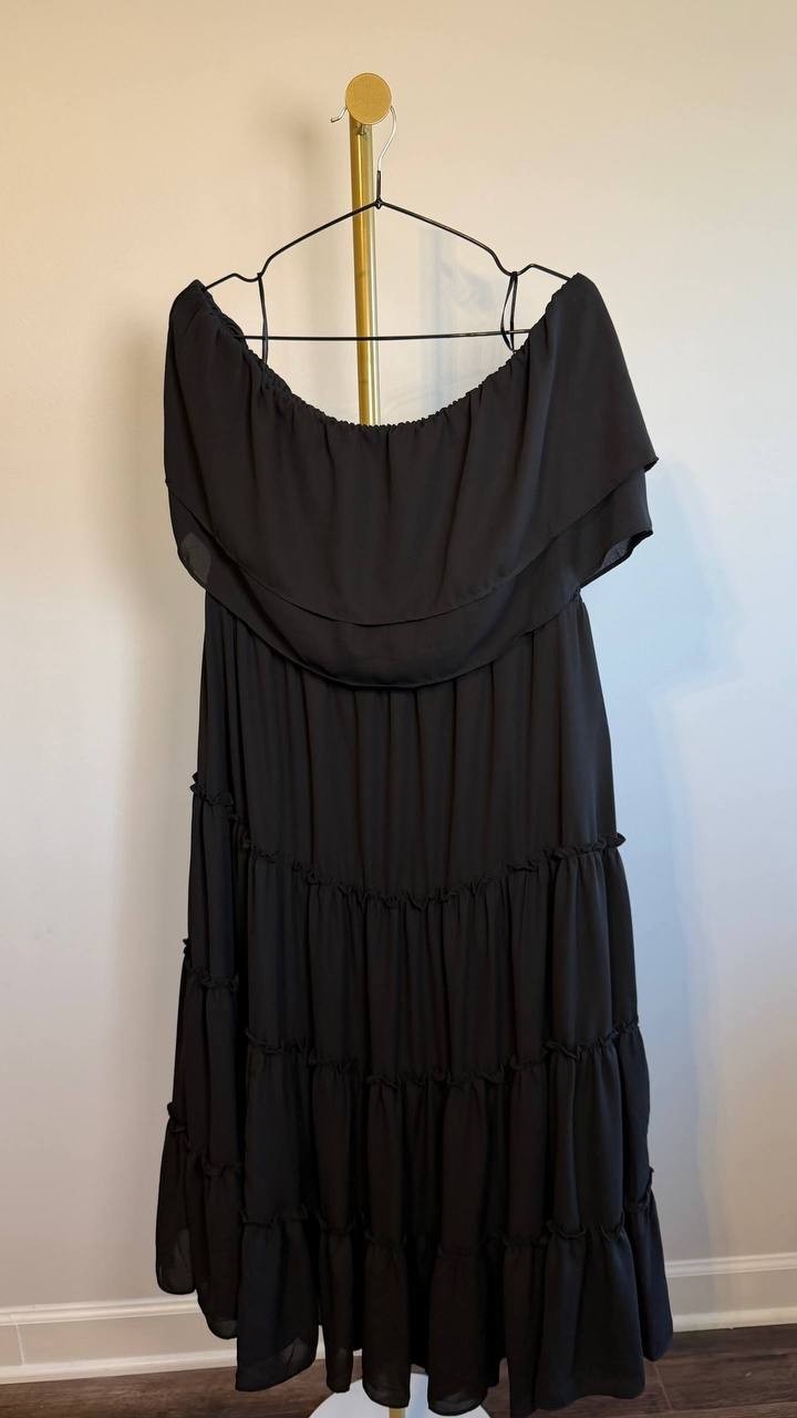 1.STATE Strapless Ruffle Tiered Maxi Dress Black XXL NWT $89
