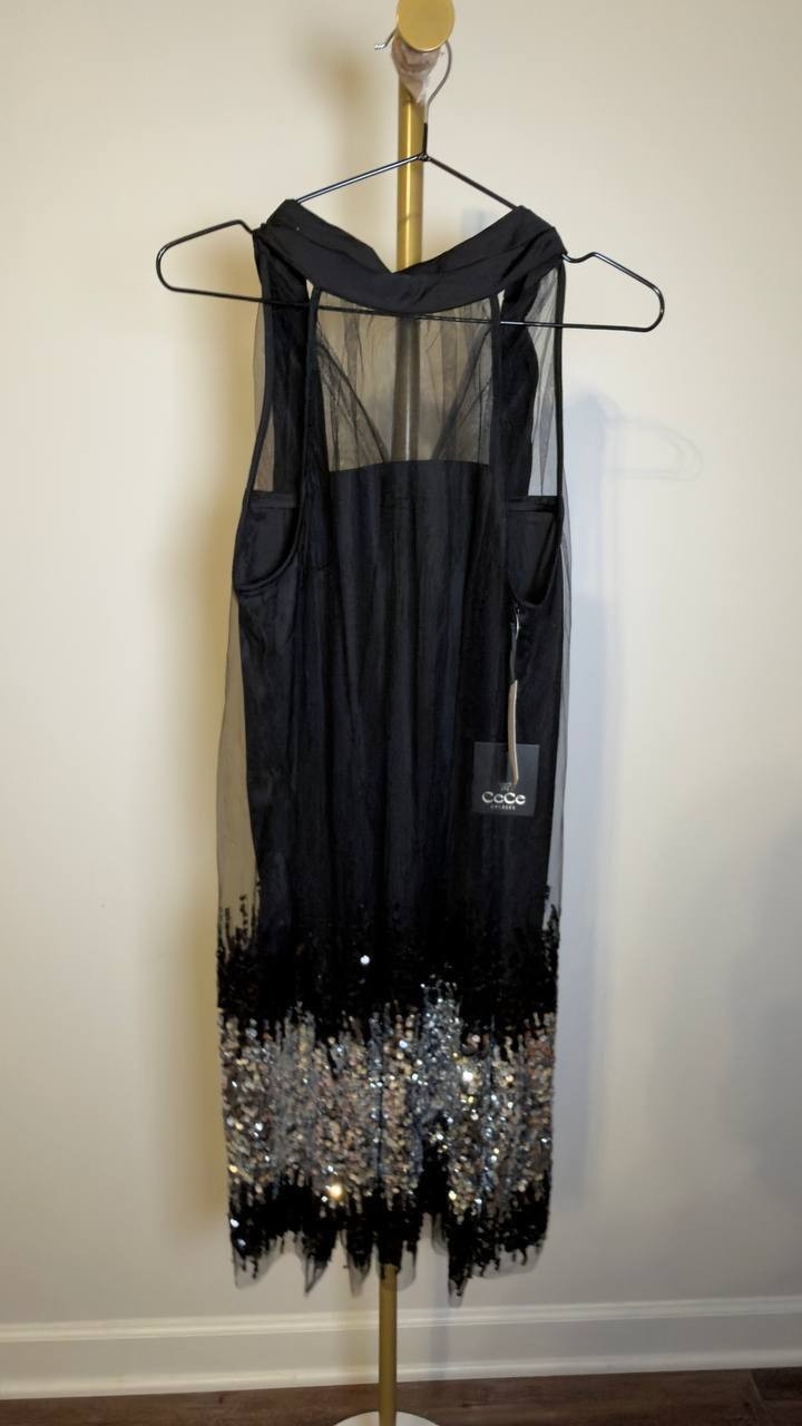 CeCe Women’s Sleeveless Halter Ombre Sequin Dress Black 8 NWT $169