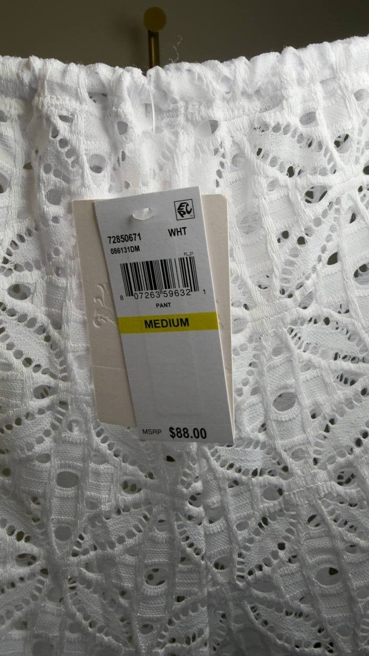 Becca Las Colinas Crochet Beach Pants White M NWT $88