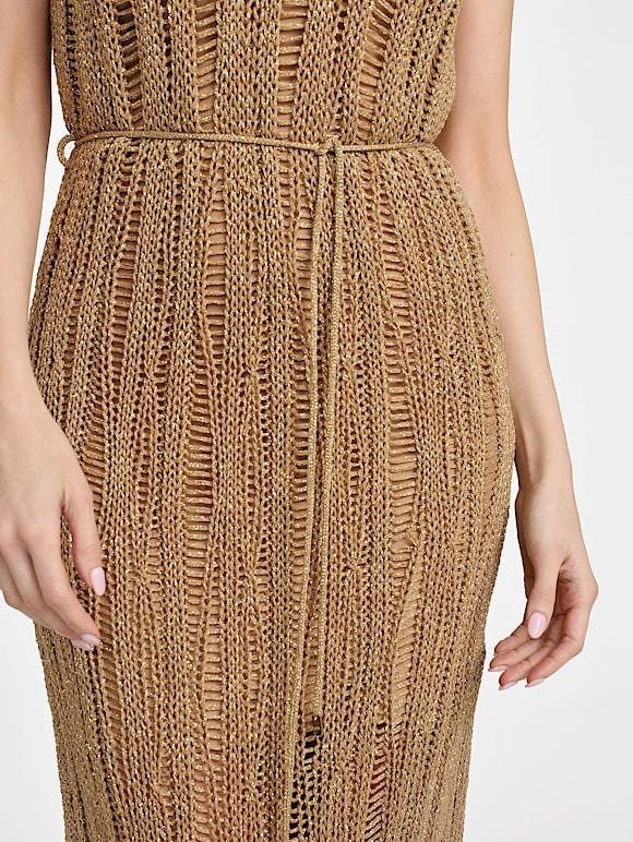 Marciano Lucky Lurex Net Maxi Dress – 10 – Gold – NWT – Flawed – $280