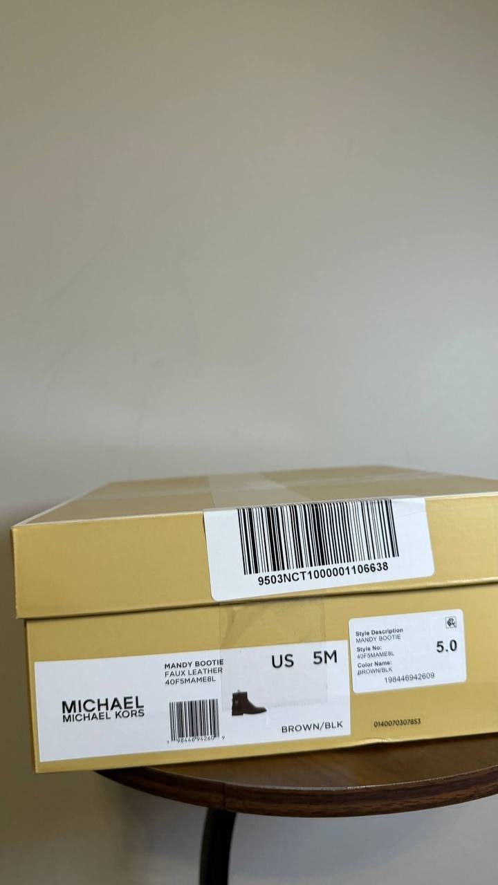 Michael Kors Brown/Black Faux Leather Block Heel Booties 5M NIB MSRP $150