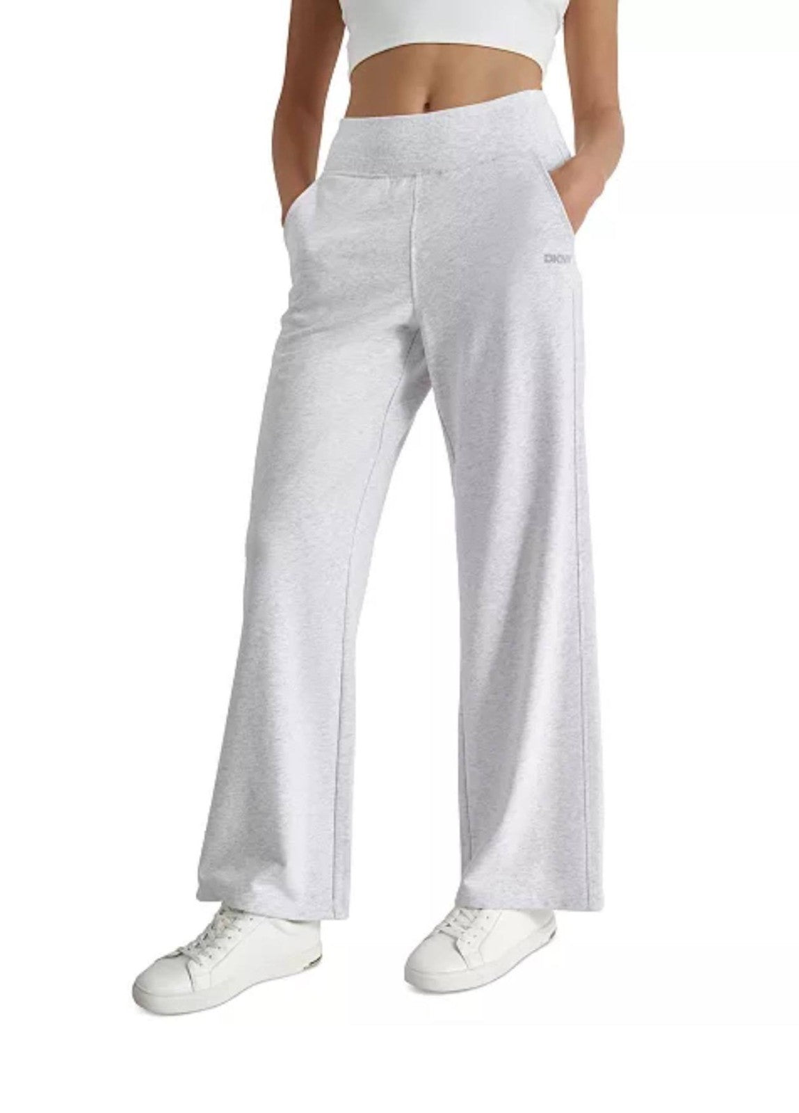 DKNY Sport Studded‑Logo Wide‑Leg Pants Optic Heather NWT M L XL MSRP $60