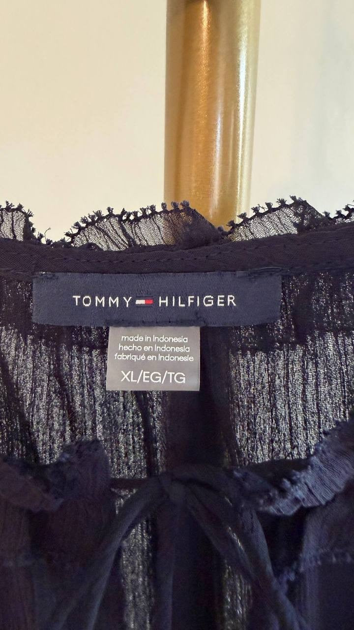 Tommy Hilfiger Women’s Split‑Neck Flutter‑Sleeve Blouse Midnight XL $79 NWT