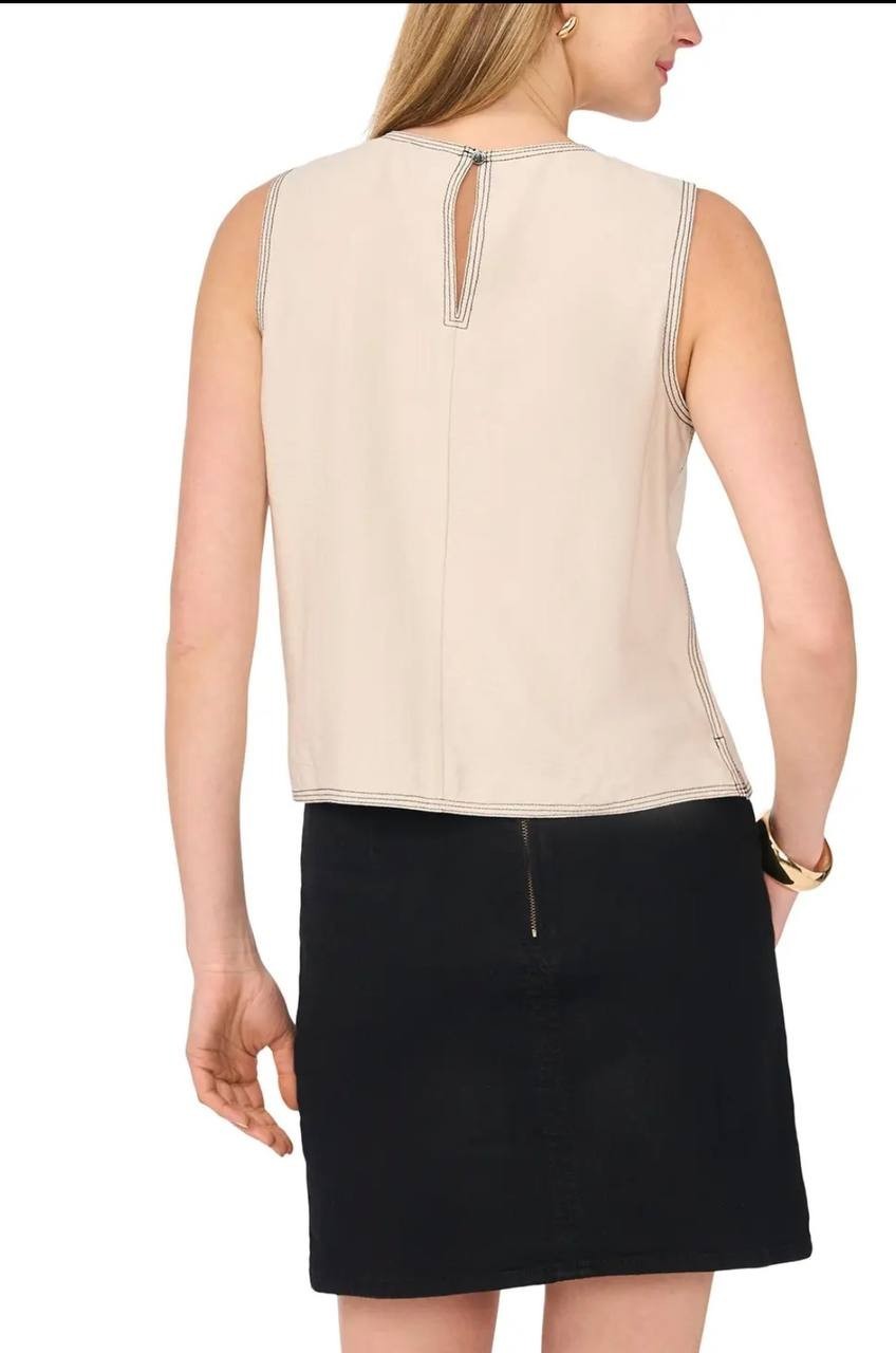 Vince Camuto Top Stitched Sleeveless Top Cream S NWT $79