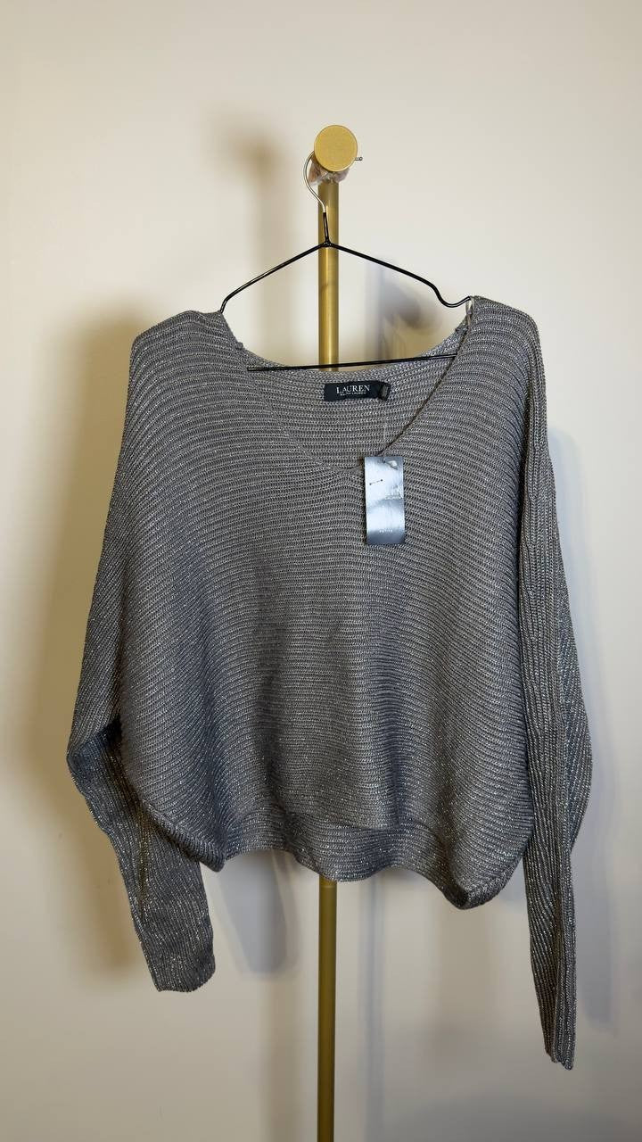 Lauren Ralph Lauren Rib Knit Dolman Sleeve Sweater Deco Pewter M NWT $125