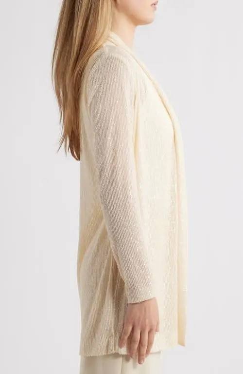 Anne Klein Sequin Draped Open-Front Cardigan Beige XL NWT $149
