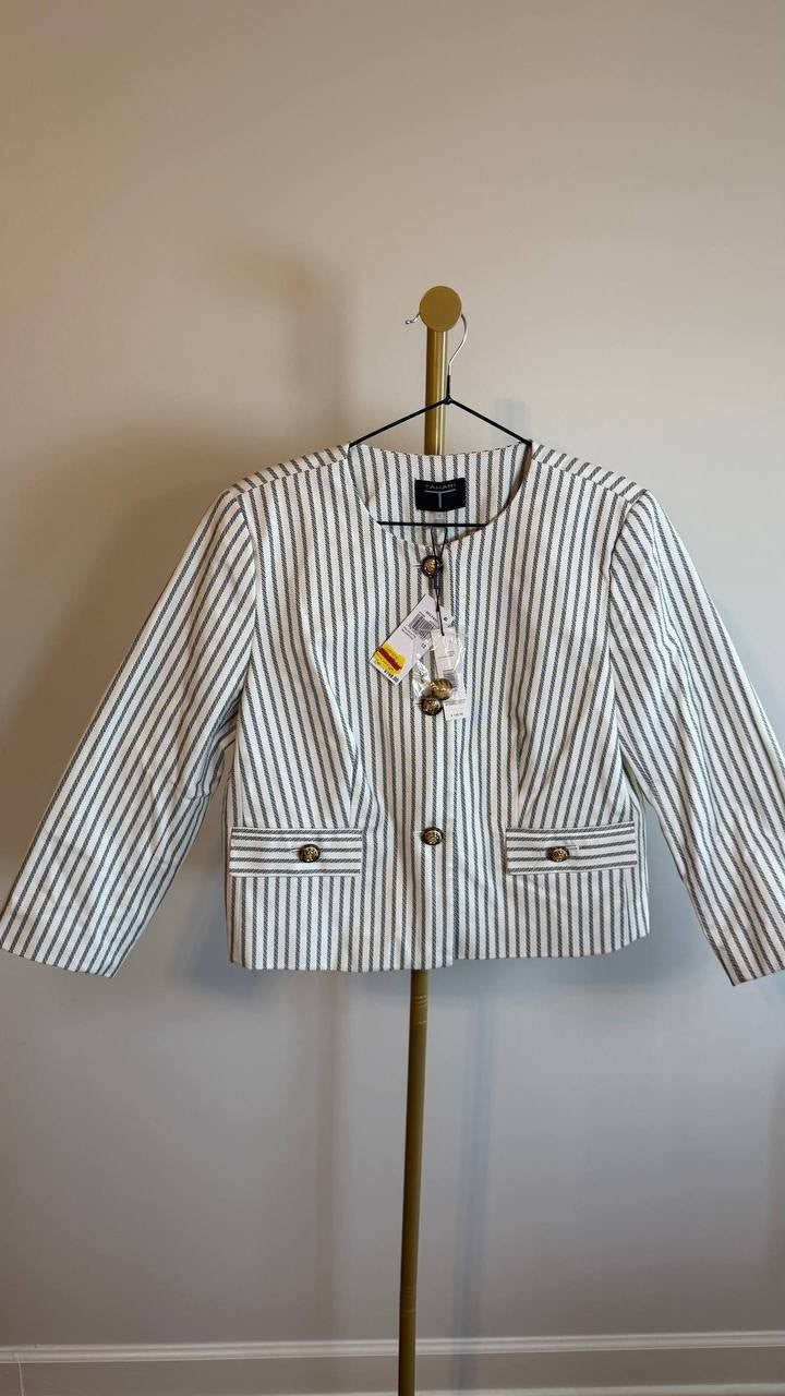T Tahari Women’s Striped Button Front Cropped Jacket Size 10 NWT $148