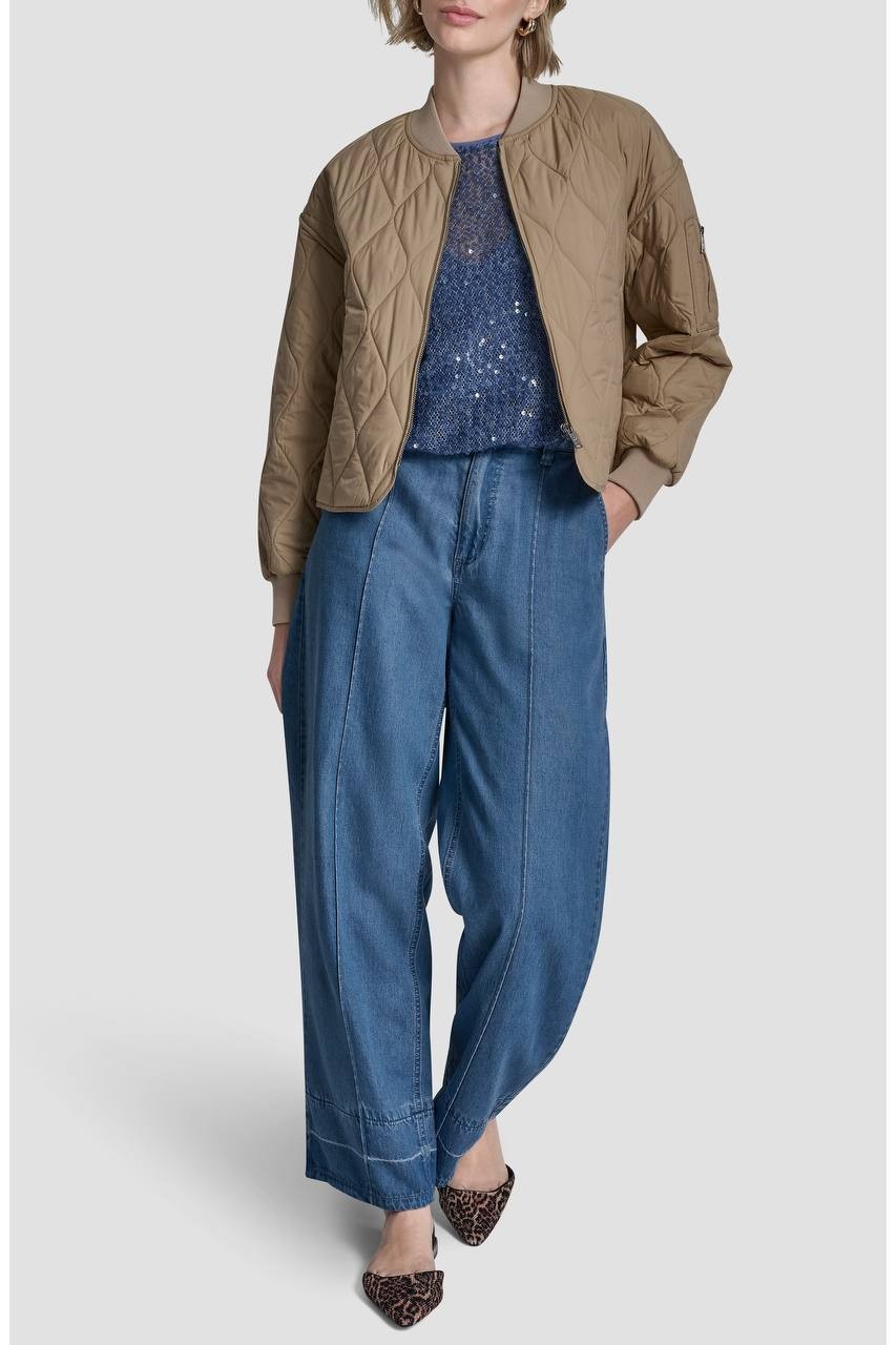 DKNY Quilted Bomber Jacket Travertine L NWT $149
