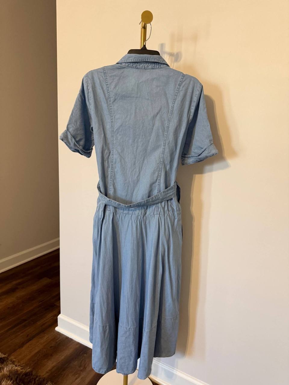DKNY JEANS Chambray Belted Midi Dress Light Blue L Good Pre‑Owned MSRP$175
