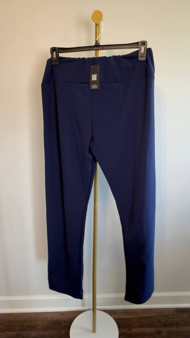 24Seven Comfort Apparel Plus Size Stretch High‑Rise Dress Pants Navy 1X NWT $52