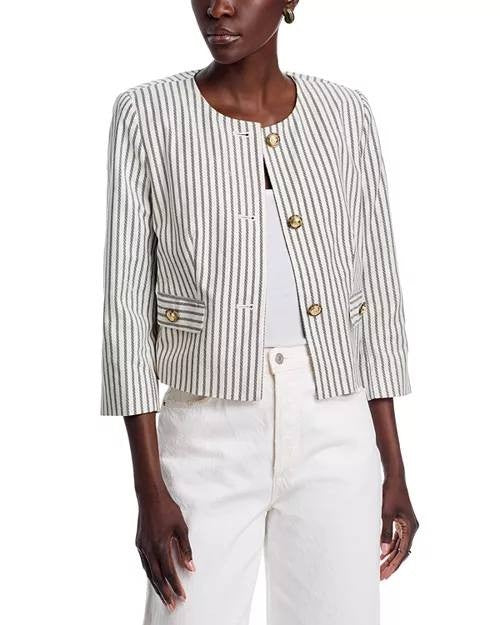 T Tahari Women’s Striped Button Front Cropped Jacket Size 10 NWT $148