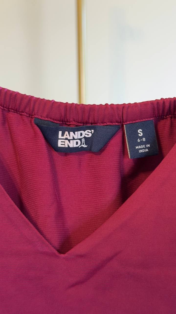 Lands’ End Satin V-Neck Camisole Vivid Berry Pink S $60