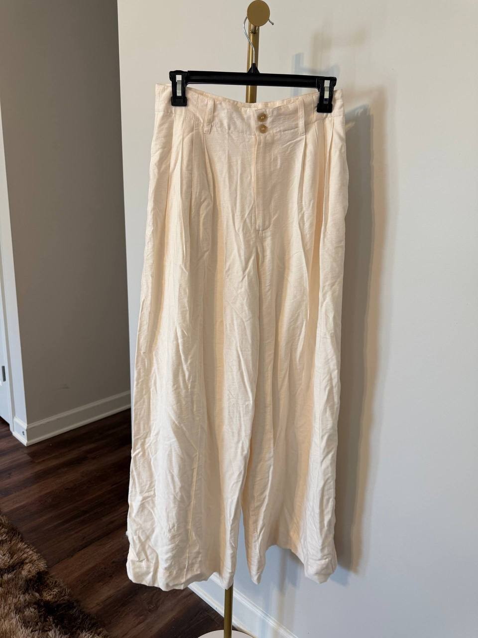 CeCe Pleated High‑Waist Wide‑Leg Pants Ivory size 4 NWT Modern Chic msrp$119