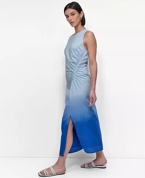 DKNY Dip-Dyed Ruched Midi Dress – Cornflower Blue, Size 6