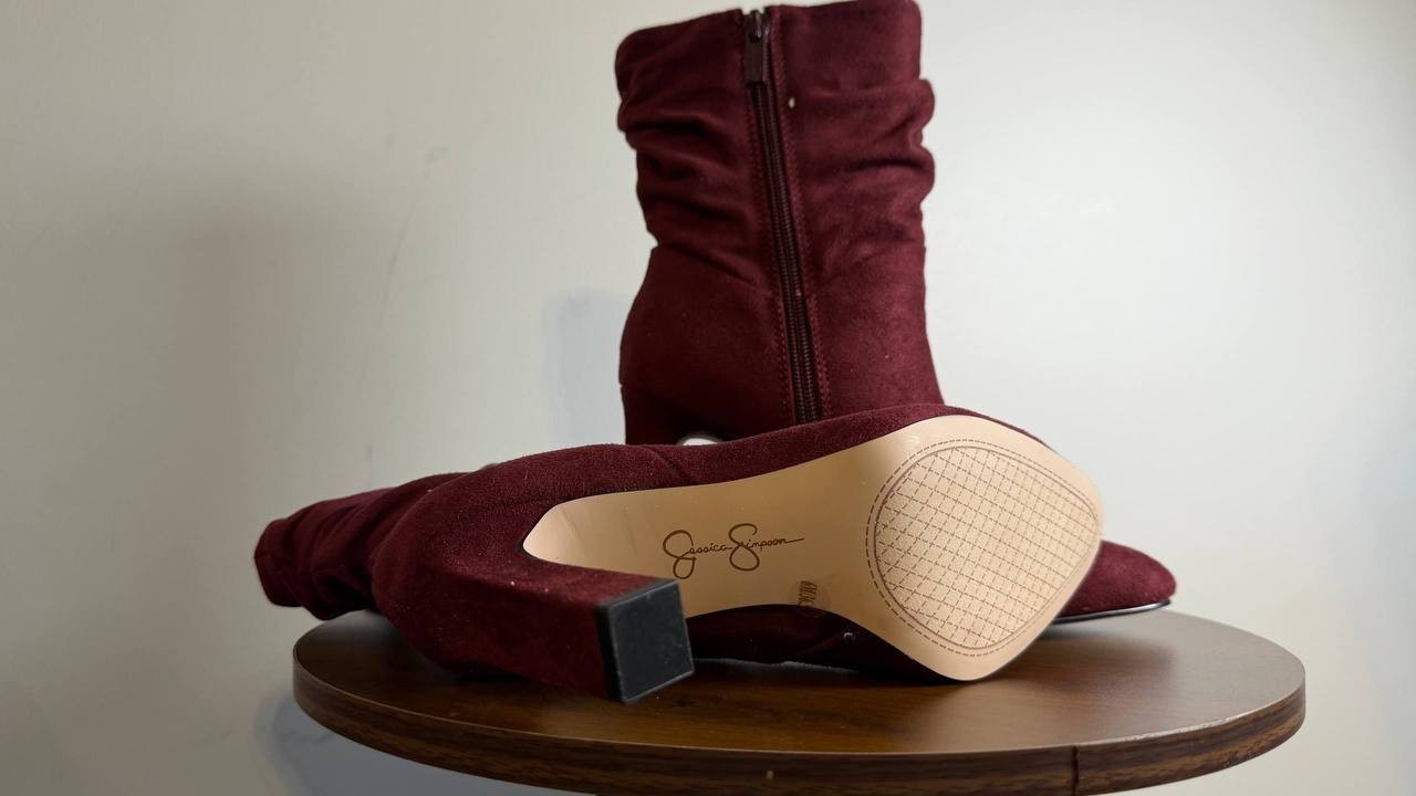 Jessica Simpson Mixtesa Booties 6M Dark Cherry Slouch Block Heel NIB msrp$109