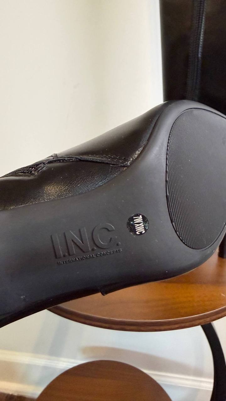 INC Mckennaa Boots 7W Black Beauty Pointy Toe Stiletto Knee‑High NIB msrp$99.90