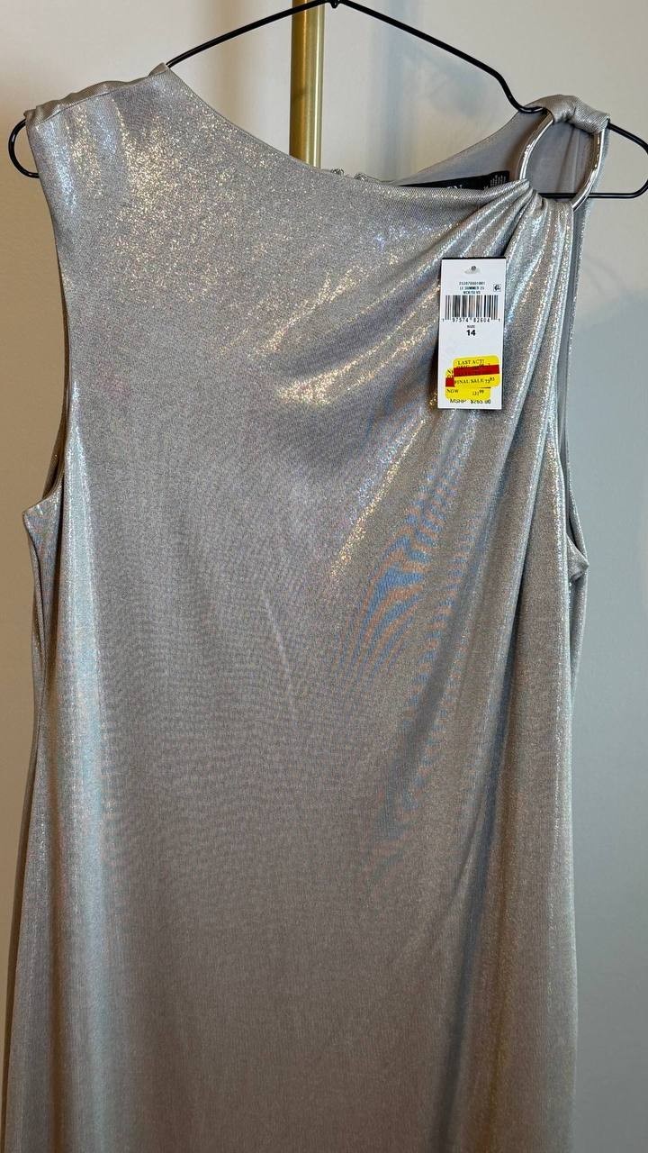 Lauren Ralph Lauren Evening Gown Metallic Silver Size 14 NWT $265