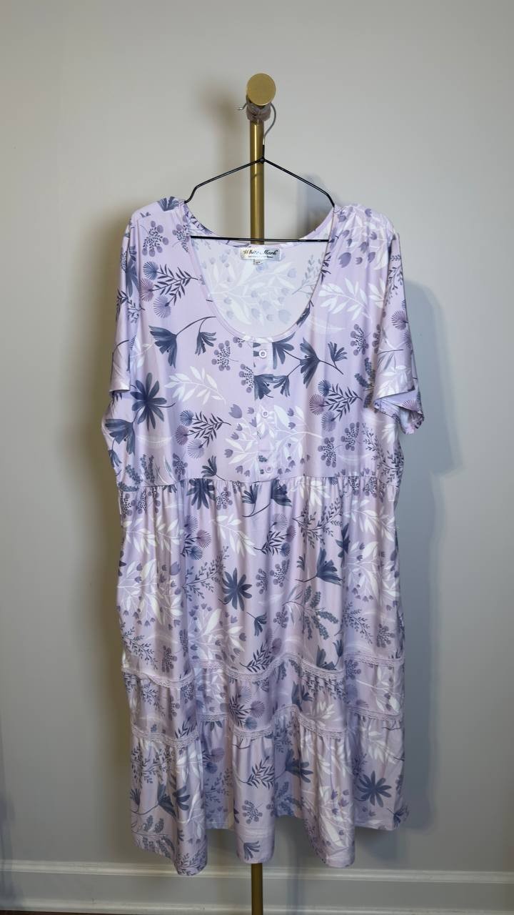 White Mark Plus Floral Short Sleeve Knee Dress Lavender 3XL NWOT $58