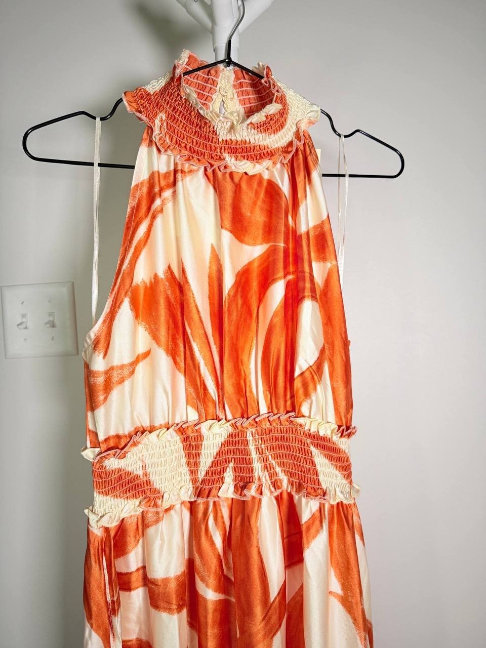 Melloday Geo Mock Neck Maxi Dress –Orange Print– Size S – NWT – $99