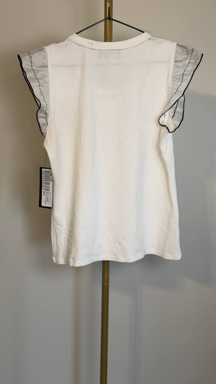 Karl Lagerfeld Paris Ruffle-Sleeve Crewneck Top  White S NWT $69