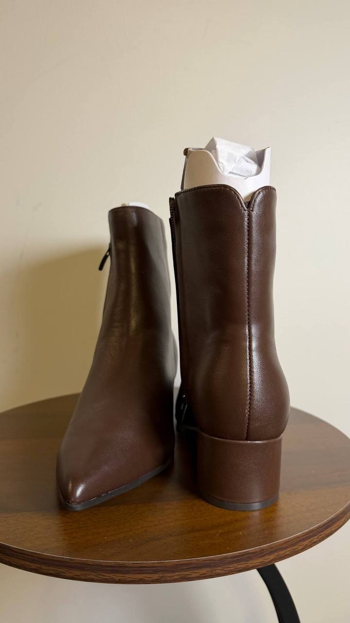 Nine West Maribu Booties 7.5M Dark Brown Leather Pointed Toe Zip NIB mrp$149