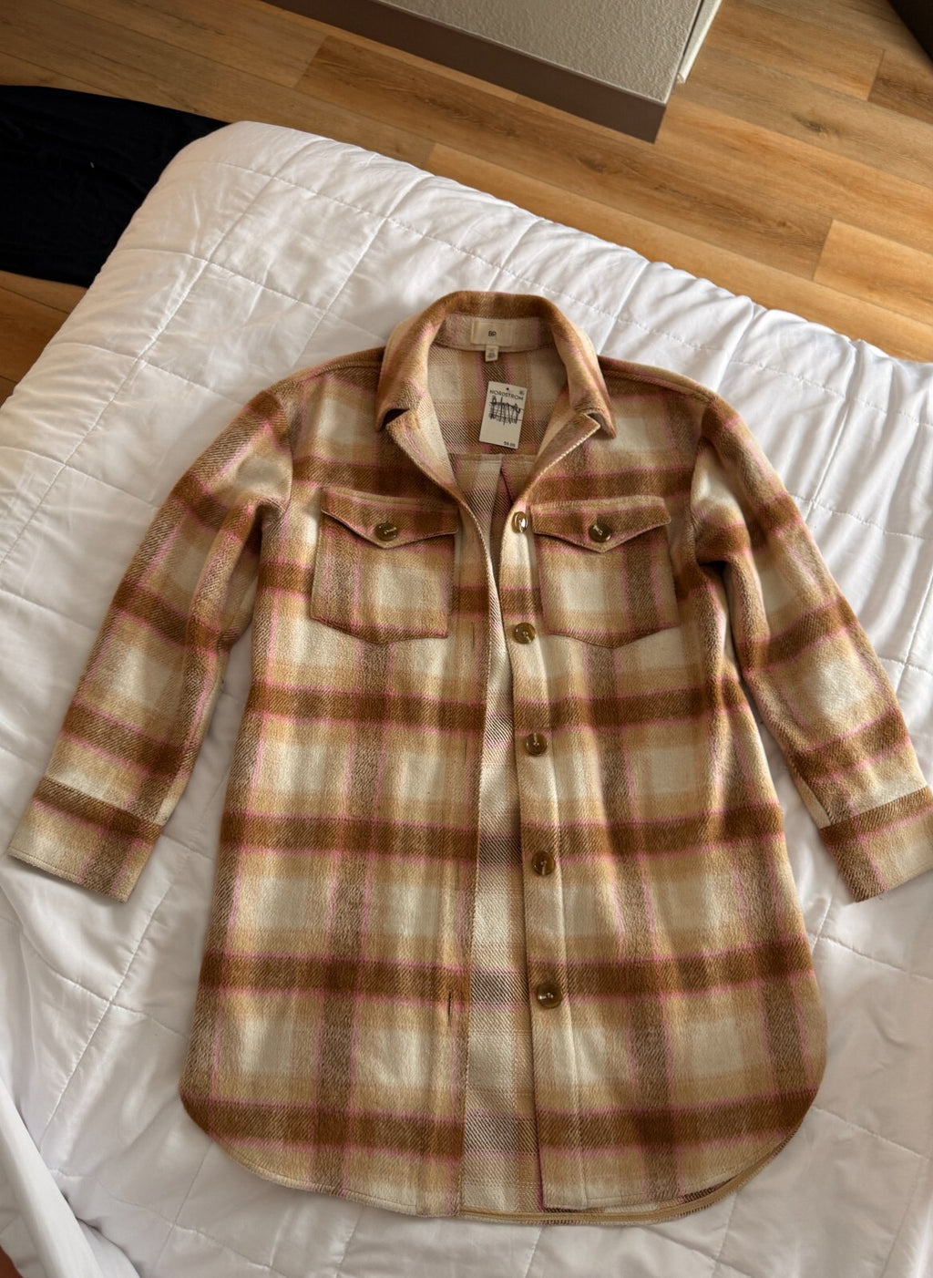 BP Womens XS Plaid Brown Pink Jacket - Polyester, Pre-Owned Excellent Cozy