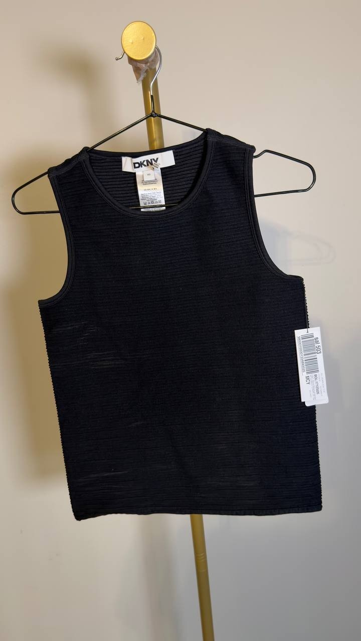 DKNY Sleeveless Textured Knit Racerback Tank Top Black XS NWT $69