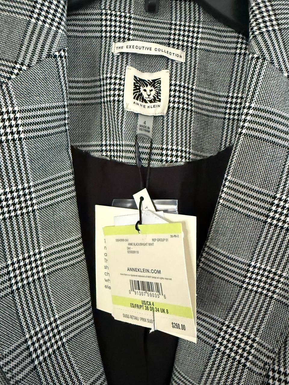 Anne Klein Glen Plaid JUST BLAZER  Black/White – Size 4 NWT MSRP$260