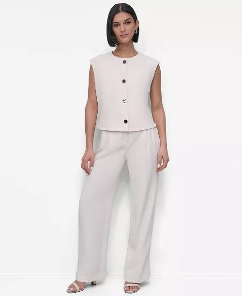 DKNY Aero Crepe Vest 24W White Sleeveless Button Front Pre-Owned