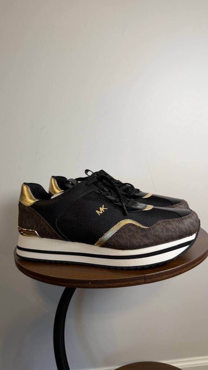 Michael Kors Raina Sneakers 11 Black/Brown Lace‑Up Almond Toe Trainer NIB $109