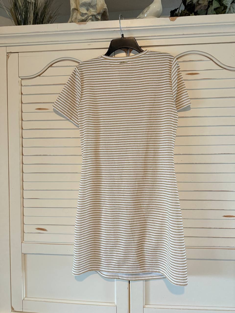 MICHAEL Michael Kors Stripe Side Ruch Zip Dress White/Gold Size L NWOT $125