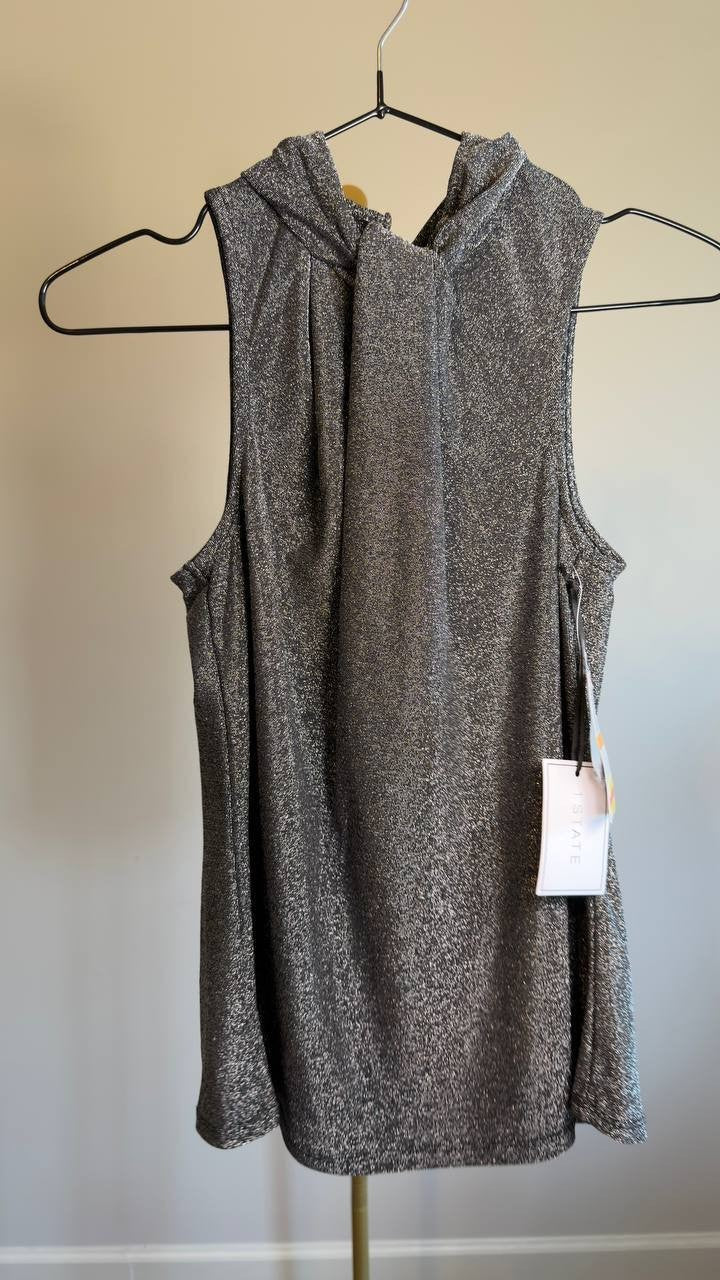 1.STATE Sleeveless Metallic Knit Top Rich Black S NWT $59