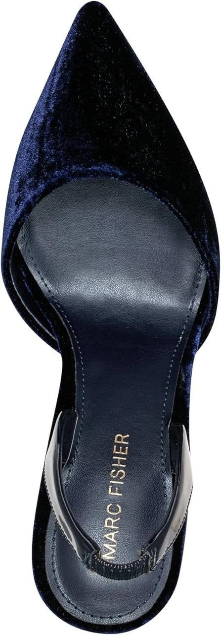 Marc Fisher Hadya Pumps 8M Navy Velvet Pre‑Owned Used at Home No Box $89