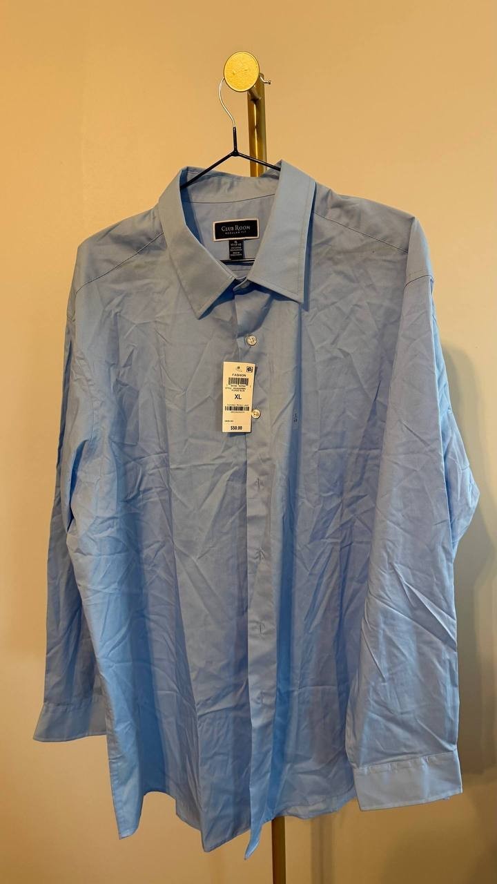 Club Room Men’s Regular Fit Solid Dress Shirt Blue XL $50 NWT