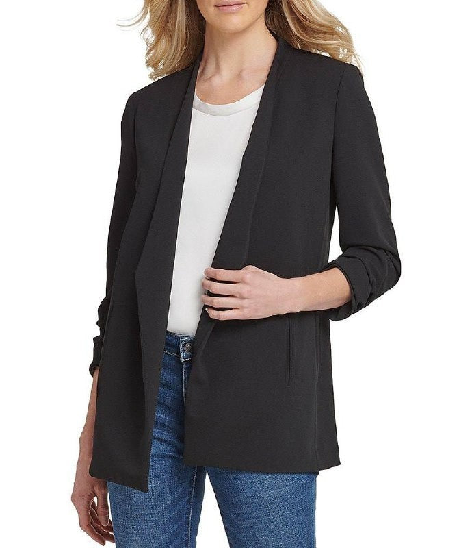DKNY Scuba Crepe Ruched Open‑Front Jacket Black XL NWT Modern Chic MSRP$99