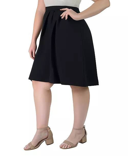 24seven Comfort Apparel Plus Pleated Knee Skirt Black 3X NWT $67