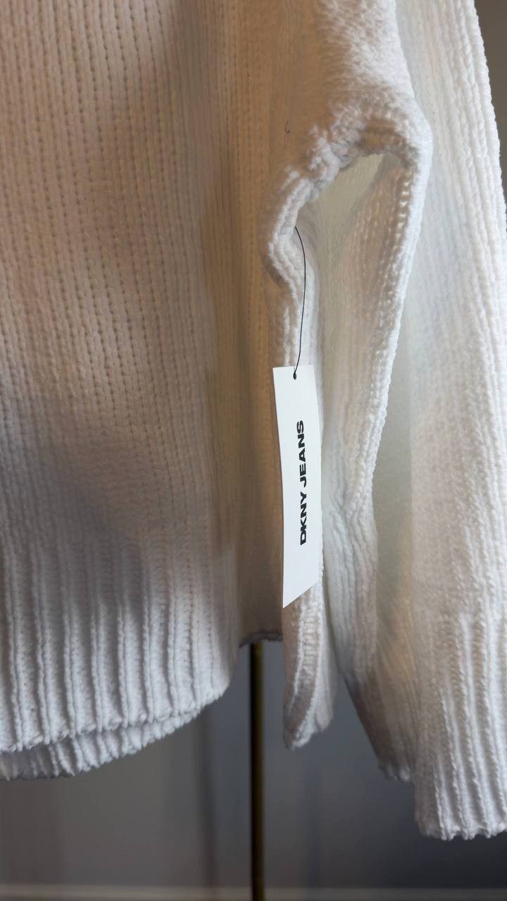 DKNY Jeans Cropped Mock Neck Chenille Sweater Ivory L NWT $79