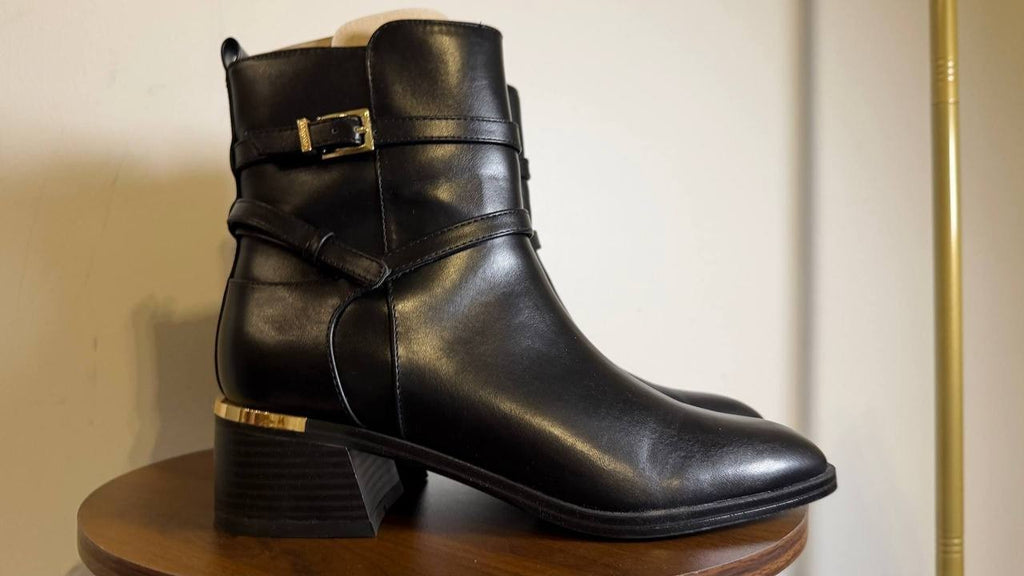 Calvin Klein Black Man‑Made Block Heel Booties 8.5M NIB MSRP $139