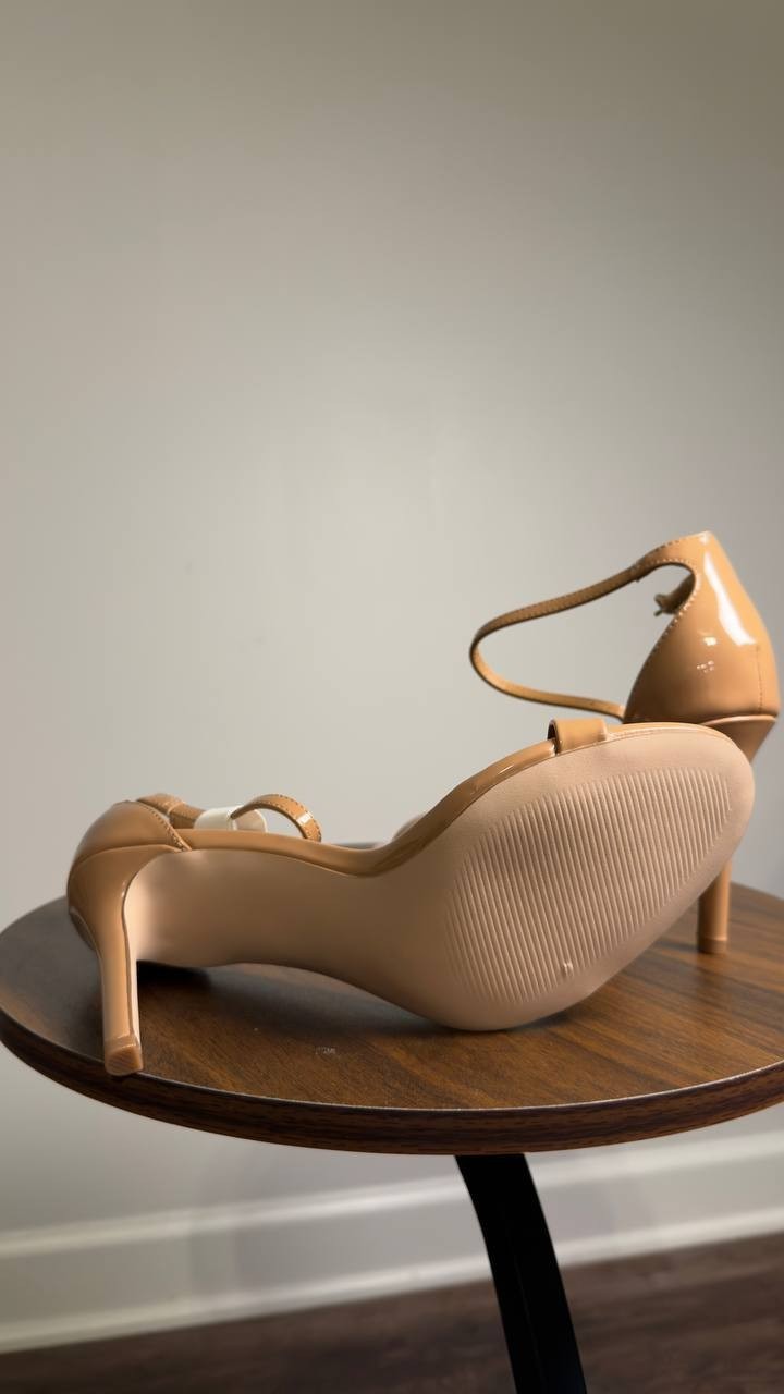 Madden  Girl  Brazen  Stiletto  Dress  Sandals  Nude  Patent  8  New  $55