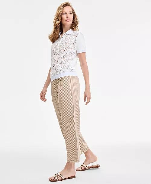 Tommy Hilfiger Striped Cropped Cotton Pants Womens Tannin Multi Size 12 NWT