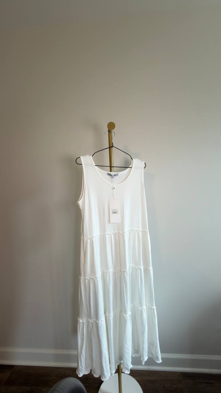 White Mark Scoop Neck Sleeveless Tiered Midi Dress White L NWT $68