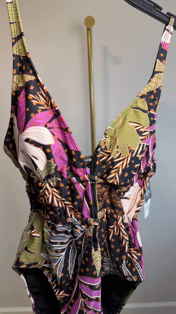 Bar III Safari Heat Shirred One‑Piece Swimsuit Multi S NWT $78