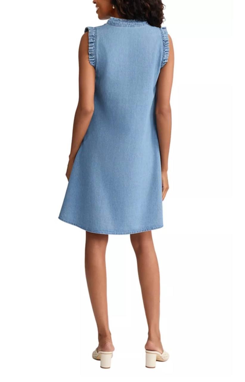 Jones New York Trapeze Chambray Ruffle Dress Pisces Wash PM NWT $99.50