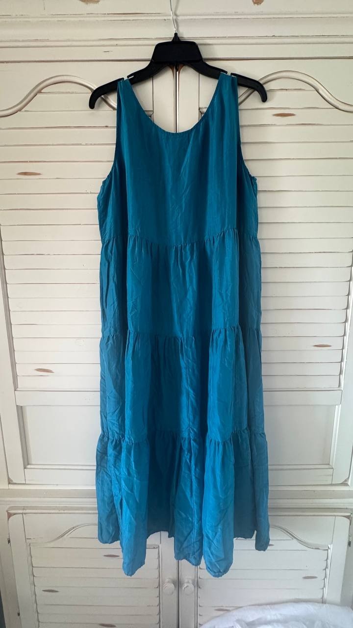 EILEEN FISHER Teal Sleeveless Tiered Maxi Dress – Size S - 100% Silk