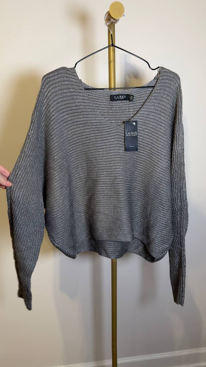 Lauren Ralph Lauren Rib Knit Dolman Sleeve Sweater Deco Pewter M NWT $125