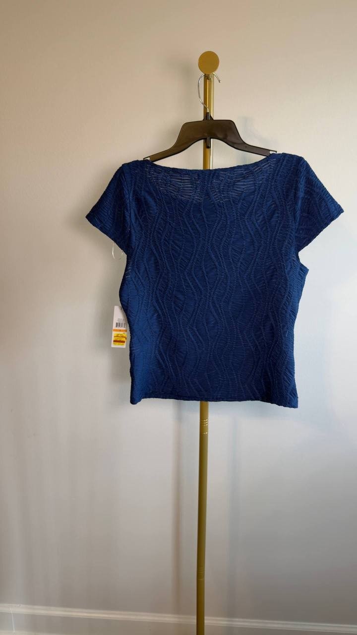 DKNY Texture Knit Boat‑Neck Top Cadet Blue S NWT $69